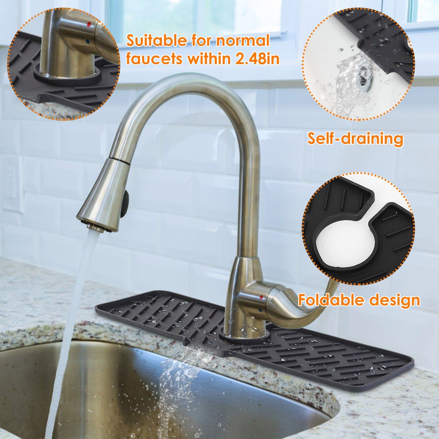Silicone faucet splash guard and drying mat, product view 9