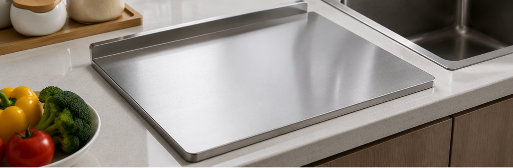 Verano stainless steel chopping board on kitchen counter